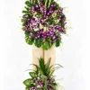 Amethyst purple orchid two-layer funeral stand with tuberose and palm fan leaves
