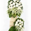 Serenity white anthurium and orchid two-layer funeral stand with fan palm and eucalyptus
